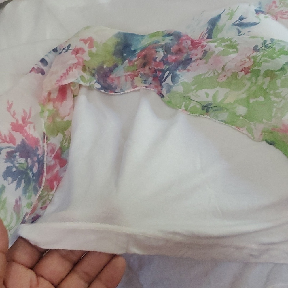 Elena Baldi Ivory Floral Tops 100% Silk Dolman Sleeve blouse size L - Picture 8 of 10